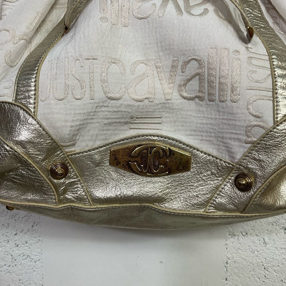 Roberto Cavalier Just Cavali Vintage Metallic Logo Tote Shoulder Bag - Picture 4 of 14